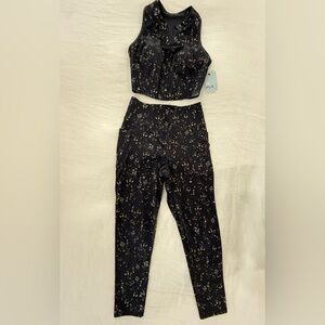 Women's Black Floral Active leggings and top sport set